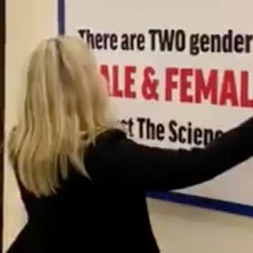 Marjorie Taylor Greene puts up anti-trans sign on Congress corridor wall