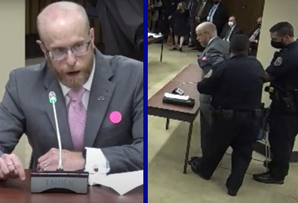 Concerned father arrested while peacefully testifying against Arkansas trans health care ban