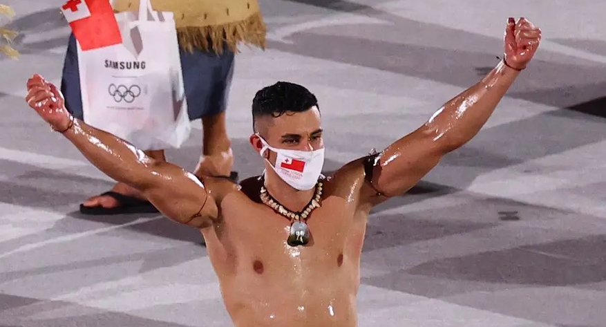 PHOTOS: Tongan flag bearer returns to Olympics, more oiled-up than ever