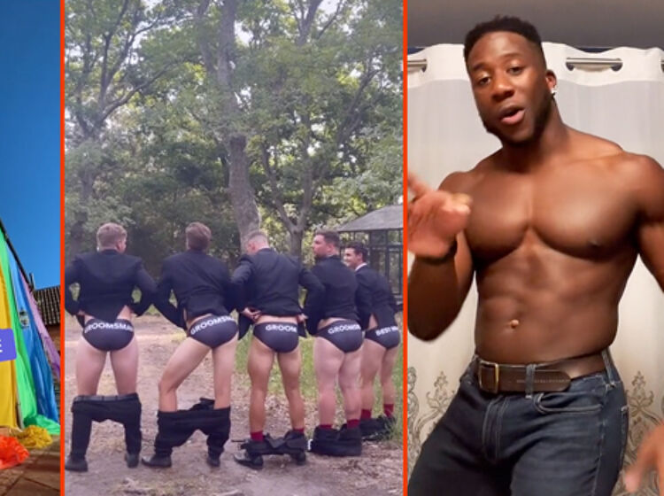 One giant Pride flag, the groomsmen’s behinds, & the best male NBA dancer