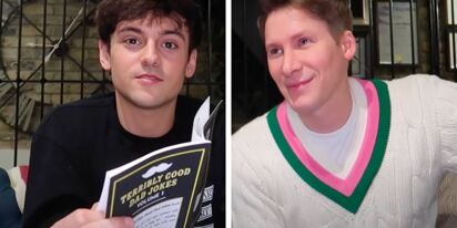 Dustin Lance Black trying not to laugh at Tom Daley’s bad jokes is adorable