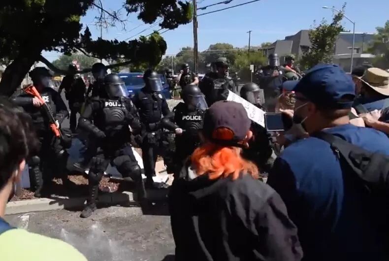 Cops shoot at LGBTQ protestors during “Straight Pride” after Proud Boys start violence