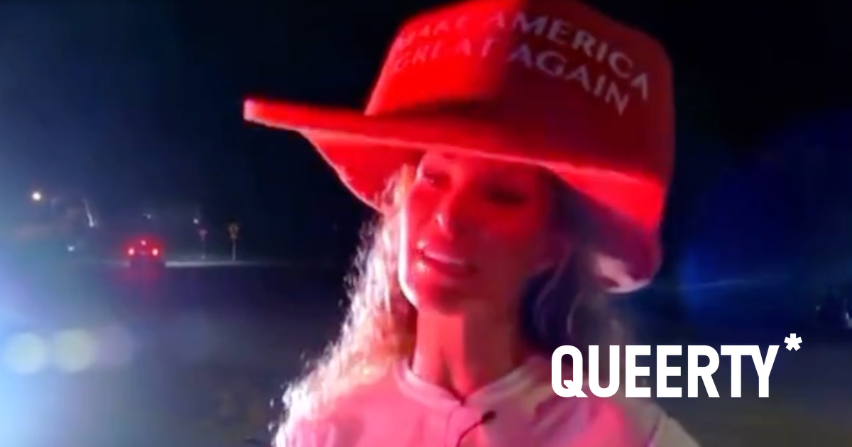 WATCH: Wacky woman in giant MAGA hat demands to be taken seriously outside gates of Mar-a-Lago