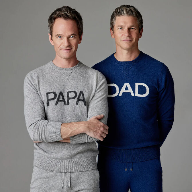 Neil Patrick Harris and David Burtka model the 'Dad/Papa' collection