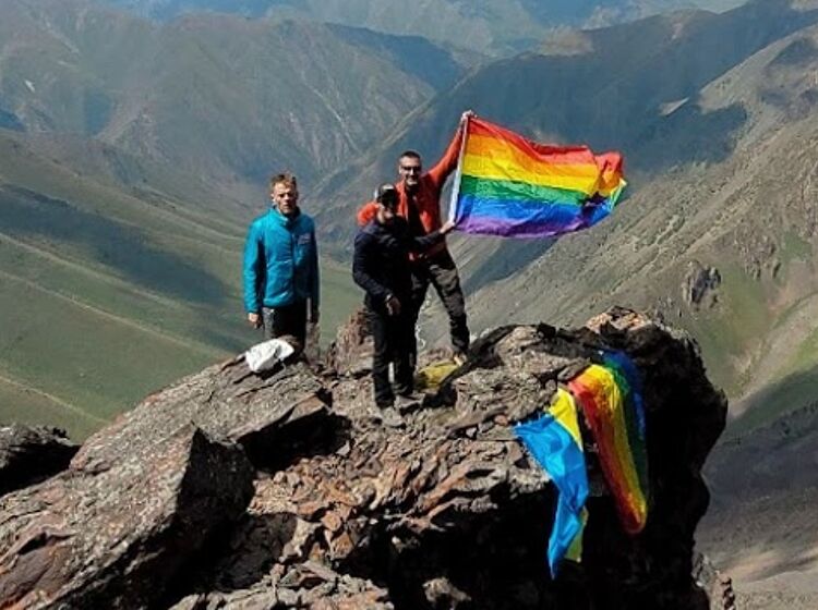 Gay climbers hoist a rainbow flag on Vladimir Putin mountain peak