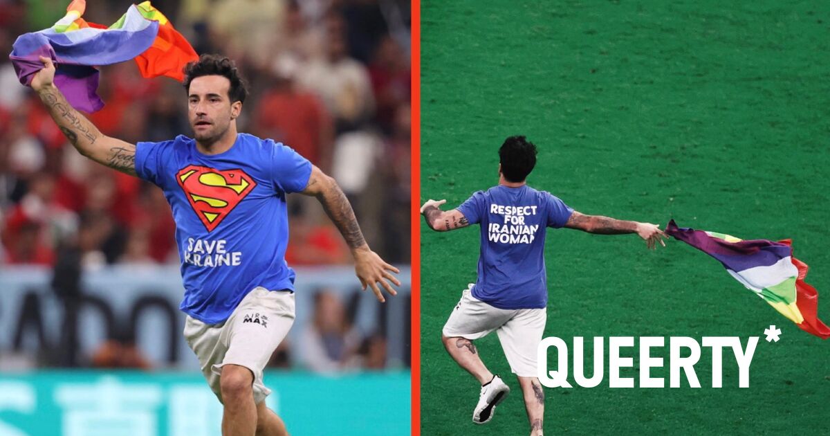 This real life Superman just stormed the Qatar World Cup field with a Pride flag
