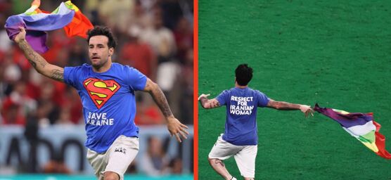 This real life Superman just stormed the Qatar World Cup field with a rainbow flag