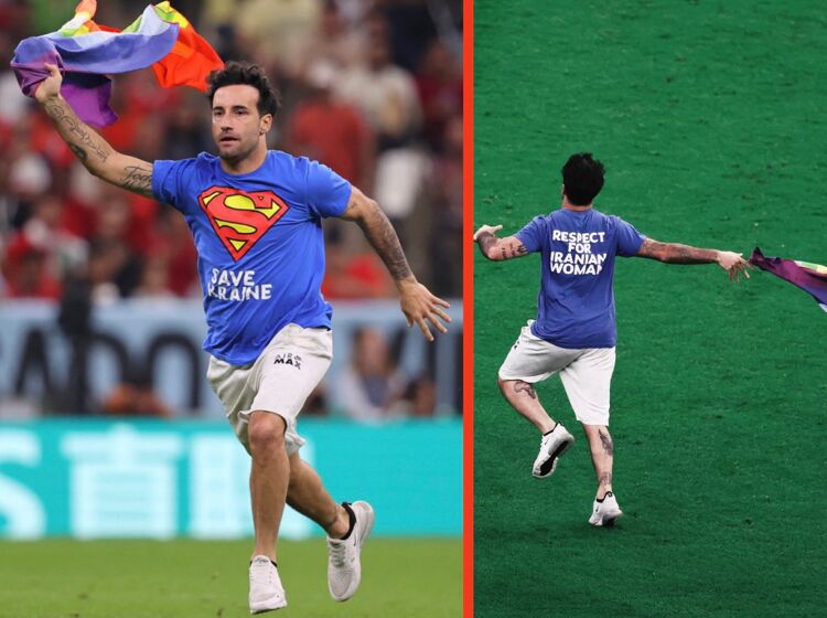 This real life Superman just stormed the Qatar World Cup field with a rainbow flag