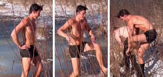 Shawn Mendes strips and goes for a dip in ice-cold river
