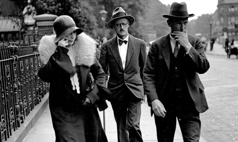 Nora Barnacle (left), James Joyce (center) and their solicitor n London on the day of their marriage, July 4th, 1931, 1931.