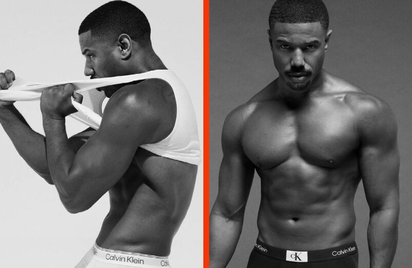 Black and white photos of Michael B. Jordan in his underwear for Calvin Klein's new campaign.