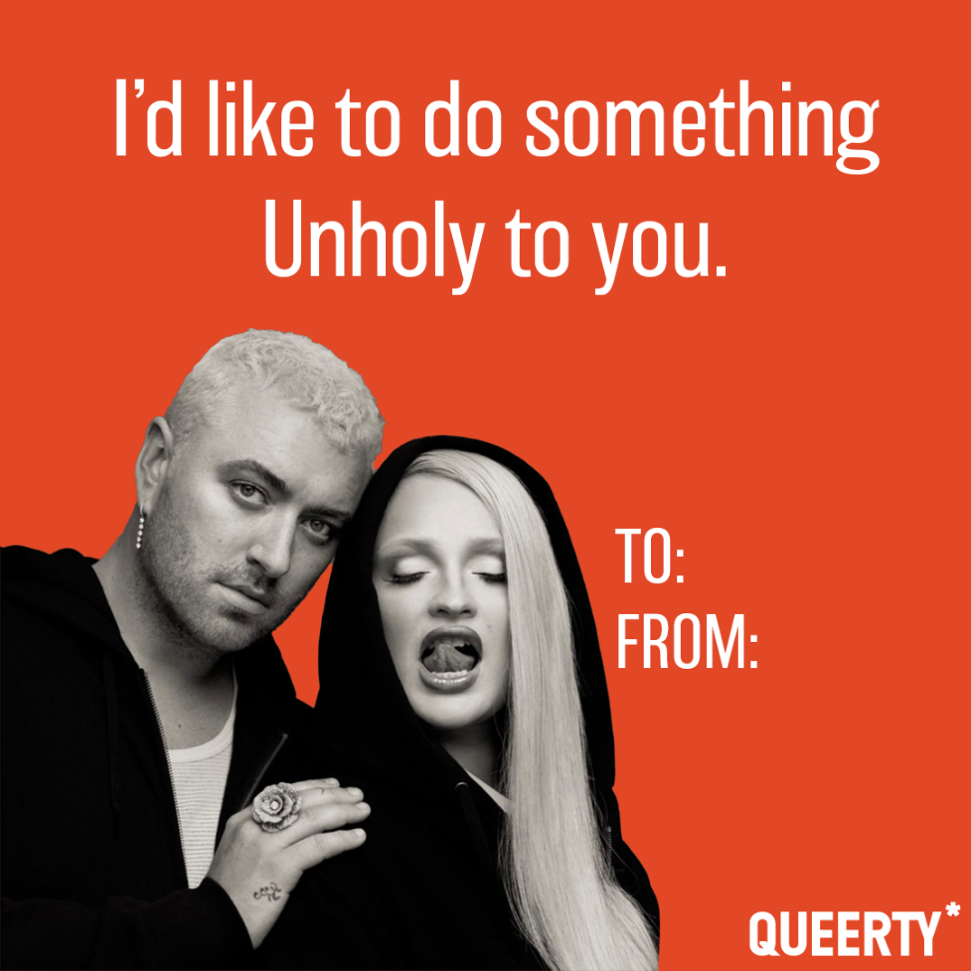 Sam Smith and Kim Petras Valentine's card "I'd like to do something Unholy to you."