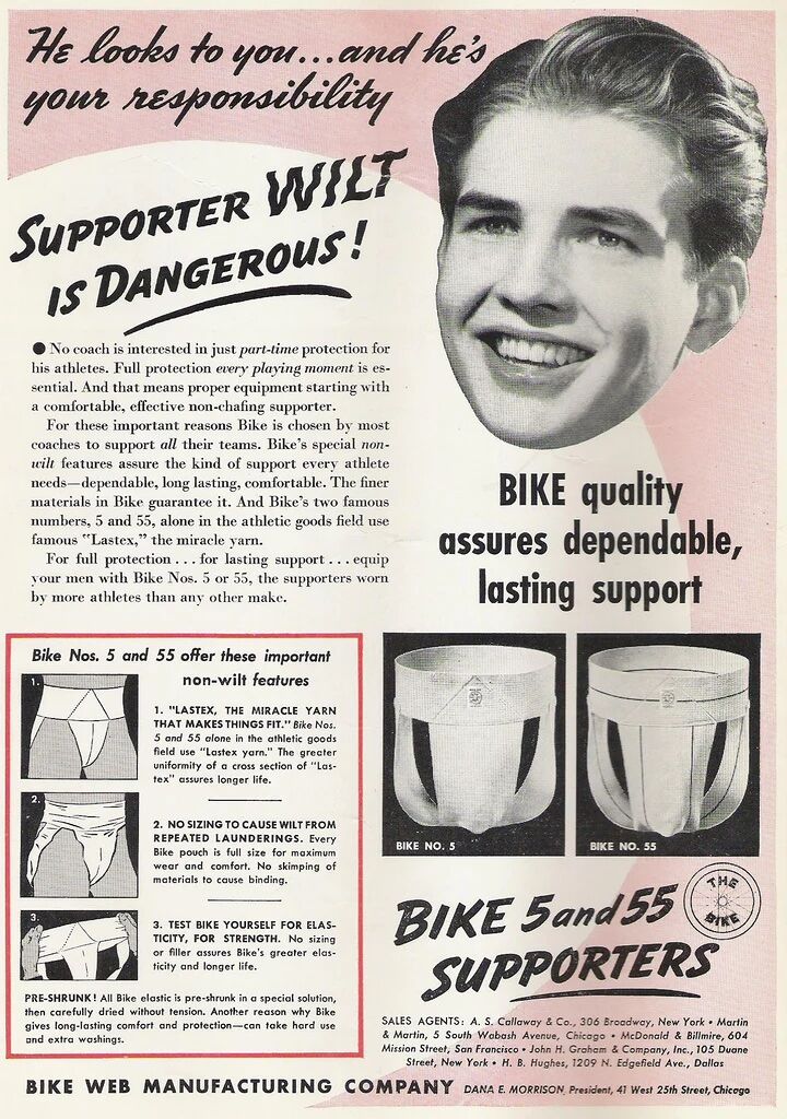 Bike, vintage ad, history of jockstraps