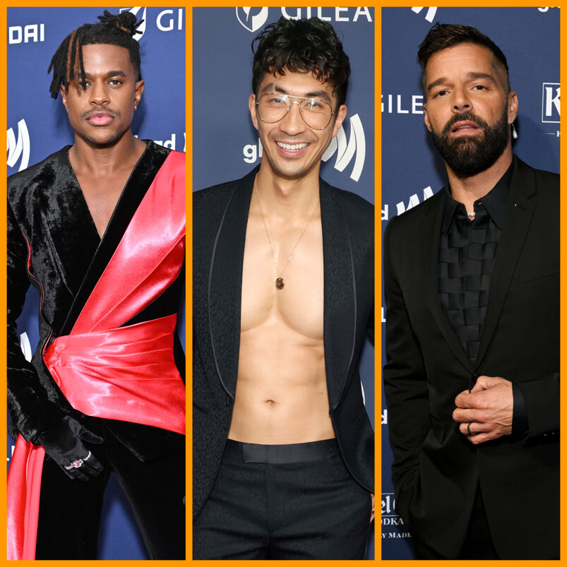 Jeremy Pope, Ronnie Woo, Ricky Martin at the GLAAD Media Awards