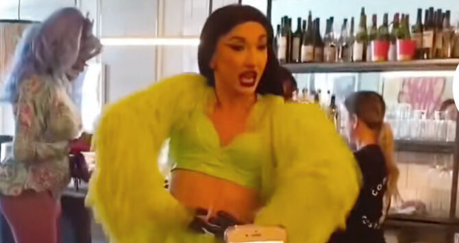 A drag queen entertains at a drag brunch in Canada