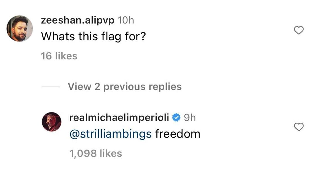 A screenshot of Michael Imperioli responding to haters in his Instagram comments