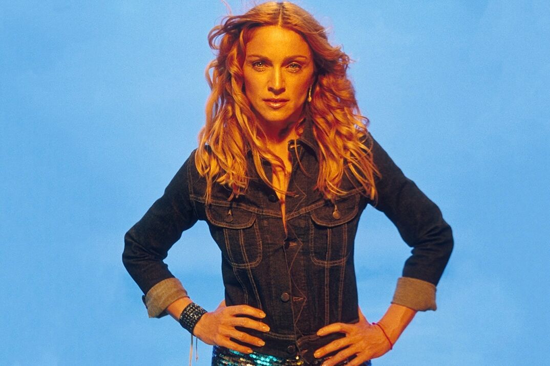 Madonna in a jean jacket for 1998 album 'Ray of Light'.