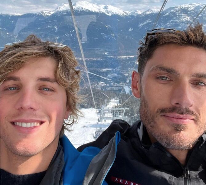 Luks Gage and Chris Appleton on a ski lift