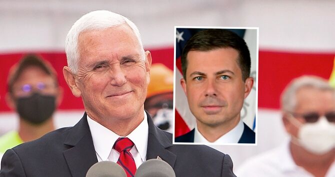 Mike Pence and (inset) Pete Buttigieg 