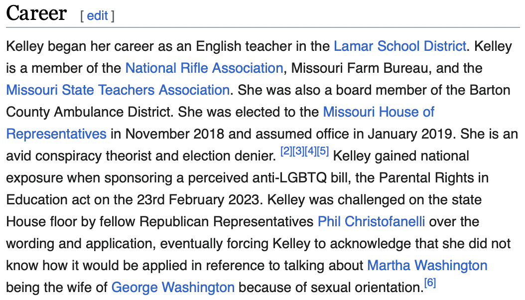 A screenshot of Kelley's bio from Wikipedia