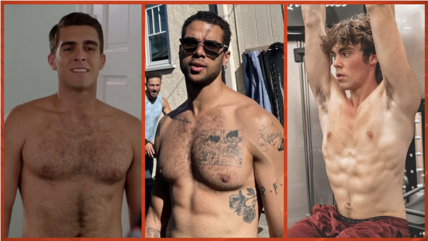 A triptych of S'Scream VI' stars shirtless: Josh Segarra, Mason Gooding, and Jack Champion