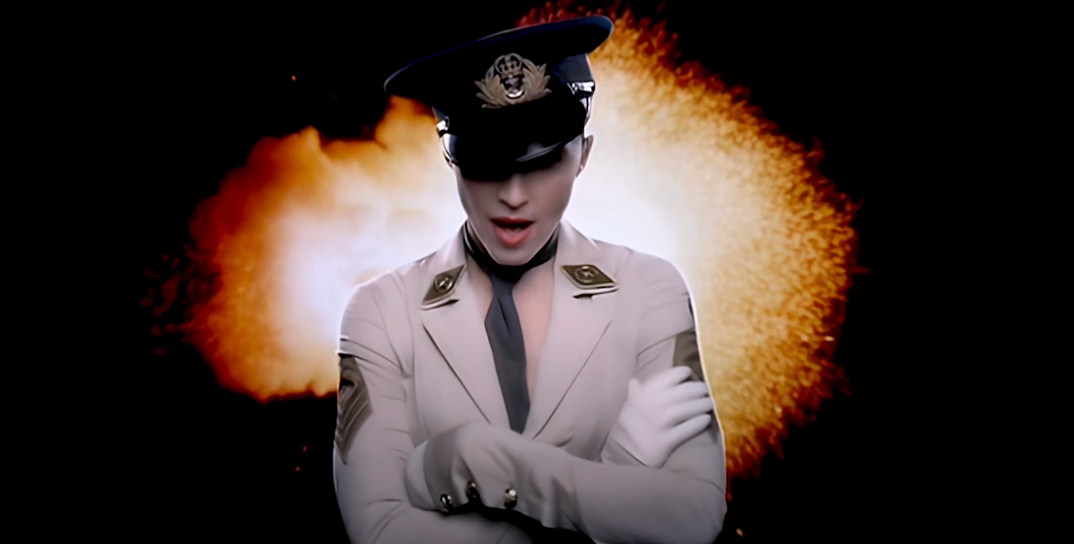 Madonna in the music video for the title track on Madonna's American Life album