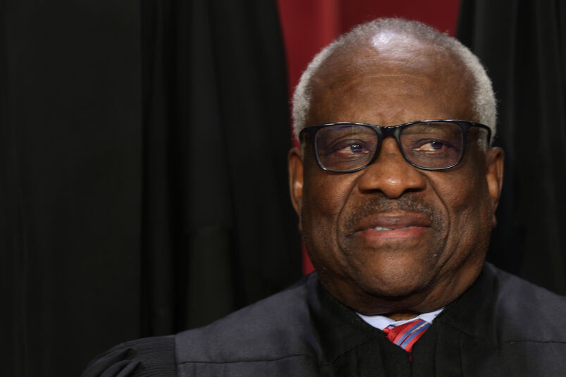 Justice Clarence Thomas poses for an official portrait at the East Conference Room of the Supreme Court building