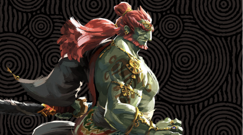A drawing of The Legend Of Zelda villain Ganondorf standing in front of a black background.