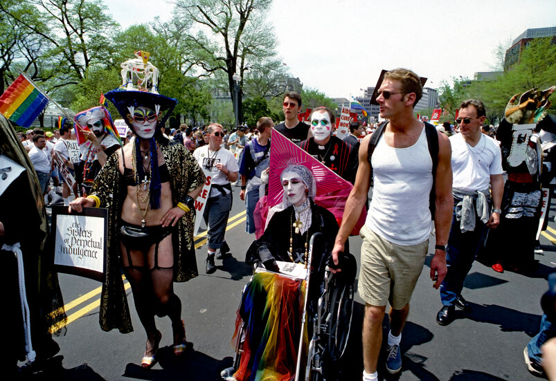 Washington DC, USA, April 25, 1993 Thousands of LGBT people march past the White House The Sisters of Perpetual Indulgence parade past the White House