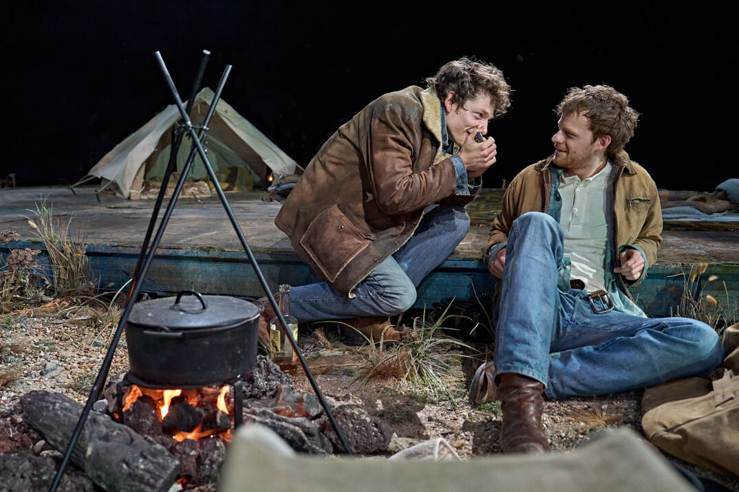 Mike Faist and Lucas Hedges in a scene from the musical Brokeback Mountain