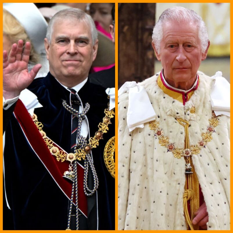 Prince Andrew and King Charles in their royal garb