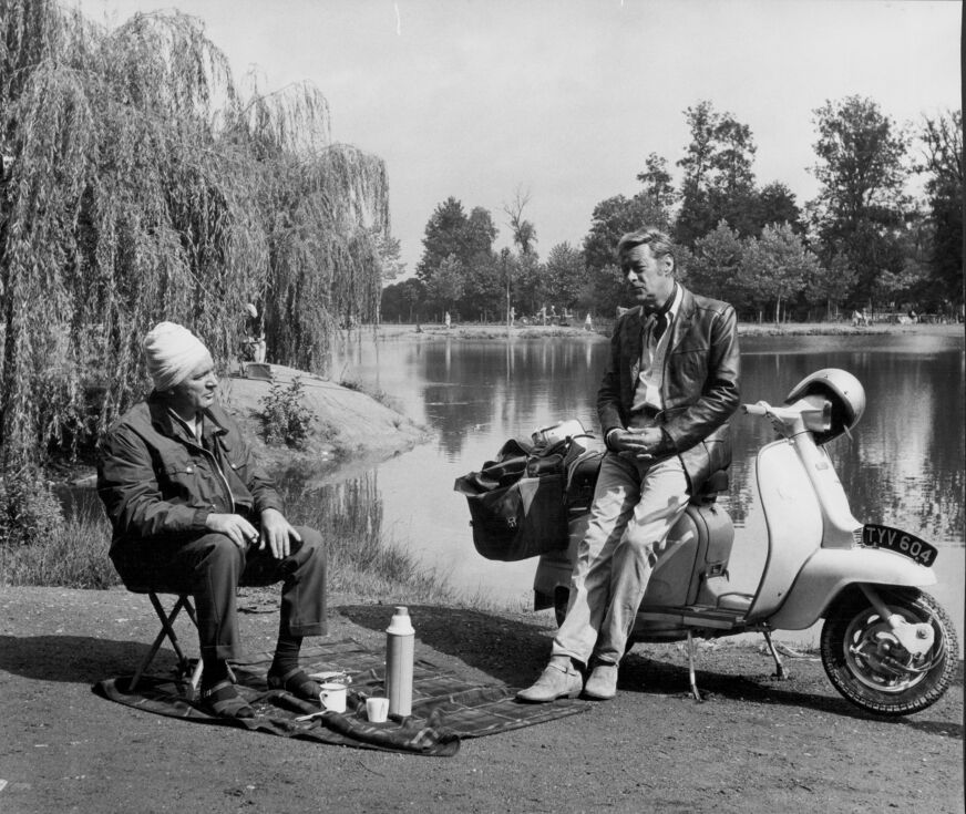 A still from Stanley Donen's 'Staircase featuring Richard Burton and Rex Harrison in a park
