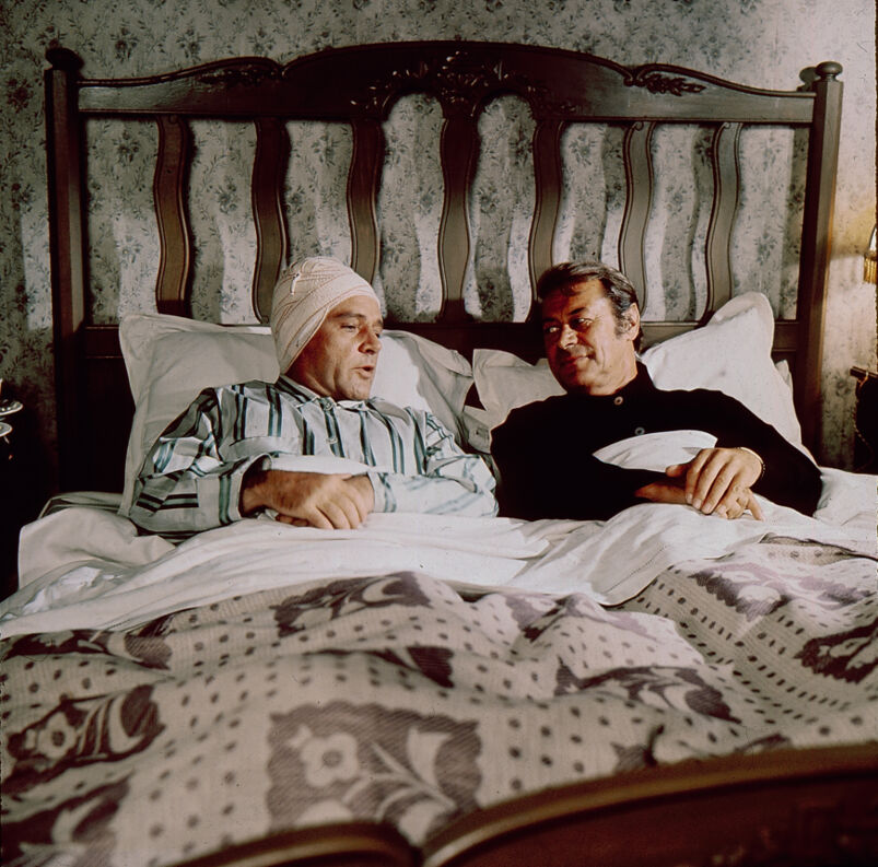 A still from Stanley Donen's 'Staircase featuring Richard Burton and Rex Harrison in bed
