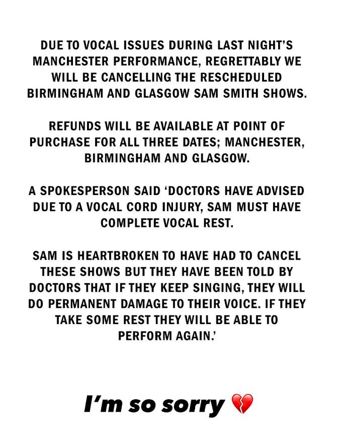 Sam Smith cancels dates