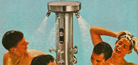 You cannot tell us these vintage group shower ads weren’t gay AF