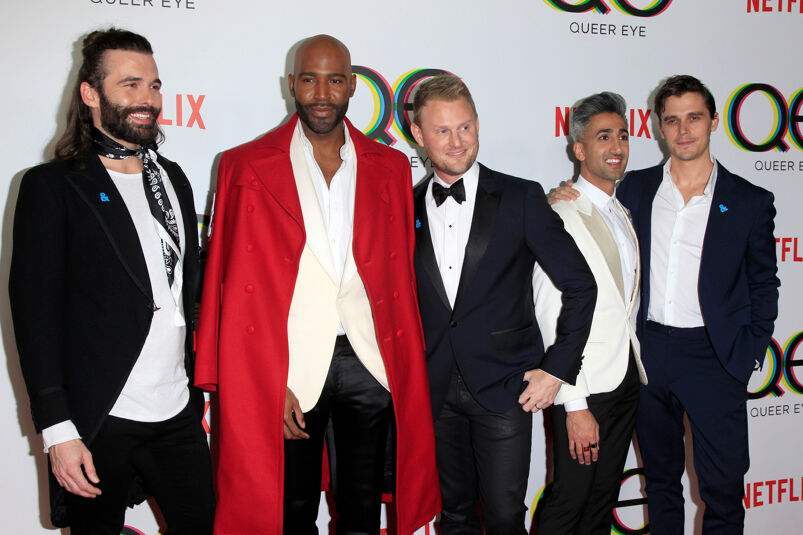 Jonathan Van Ness, Karamo Brown, Bobby Berk, Tan France and Antoni Porowski pose on the red carpet for the 'Queer Eye' premiere.