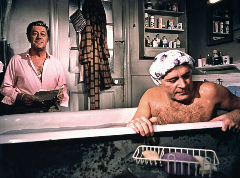 A still from Stanley Donen's 'Staircase featuring Richard Burton and Rex Harrison in a bathroom