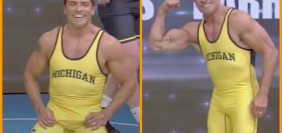 Mark Consuelos strips down to a wrestling singlet to get pummeled by a college jock 