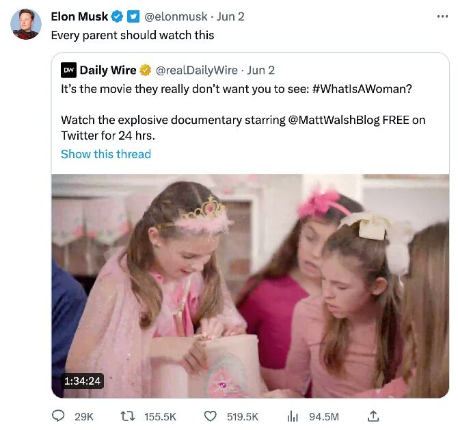 A tweet by Elon Musk
