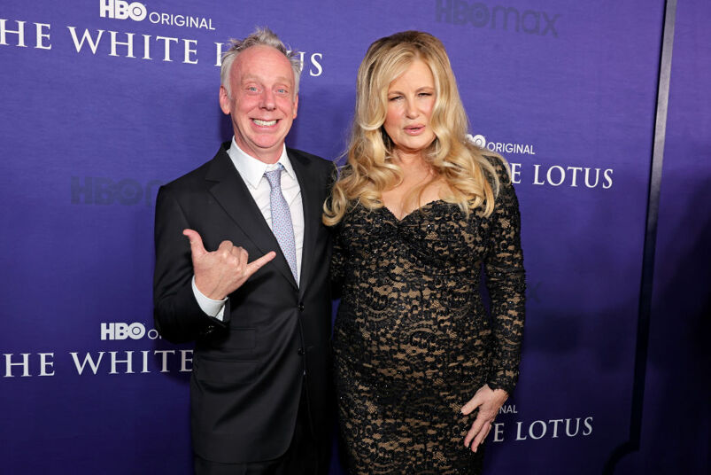 Mike White and Jennifer Coolidge on the red carpet
