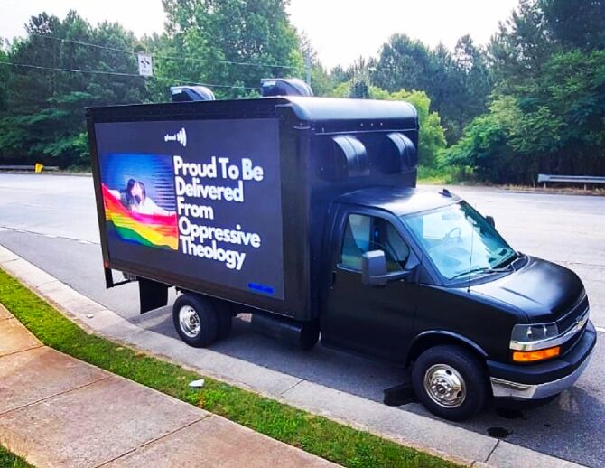 The GLAAD truck and digital billboard in Atlanta
