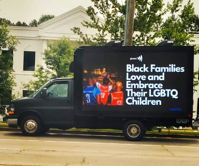 The GLAAD truck and digital billboard in Atlanta