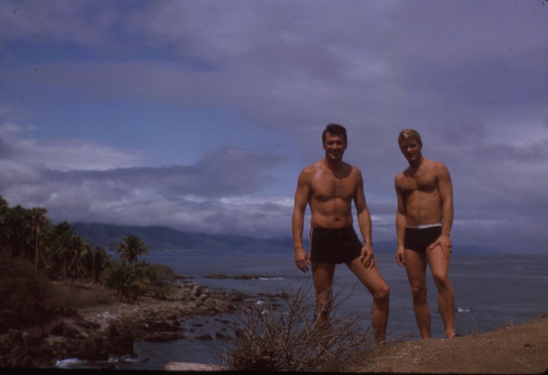 Rock Hudson, left, and boyfriend Lee Garlington on vacation in Puerto Vallarta, 1963.