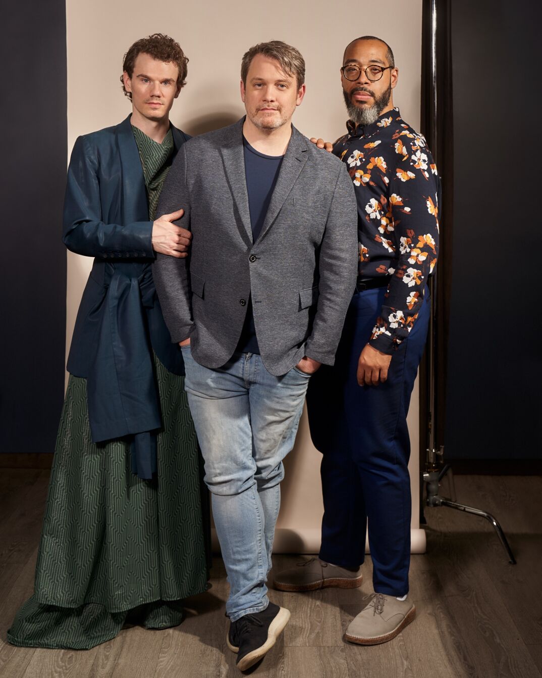 (l-r) Jay Armstrong Johnson, Michael Arden, and Eddie Cooper from Broadway's 'Parade,' photographed at The Skylark in New York City. Photo by Seth Caplan for Queerty