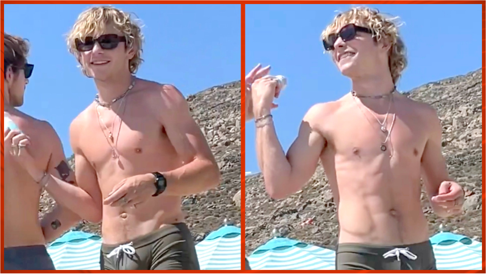 Ross Lynch shows off his very revealing swimwear on a beach