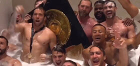 French rugby team celebrates trophy win with post-game bathtime fun