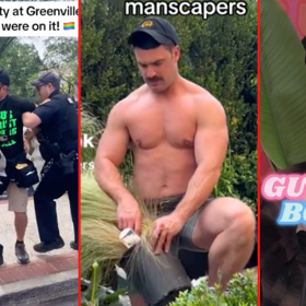 Shirtless manscapers at work, kissing straight guys, & an anti-Pride arrest