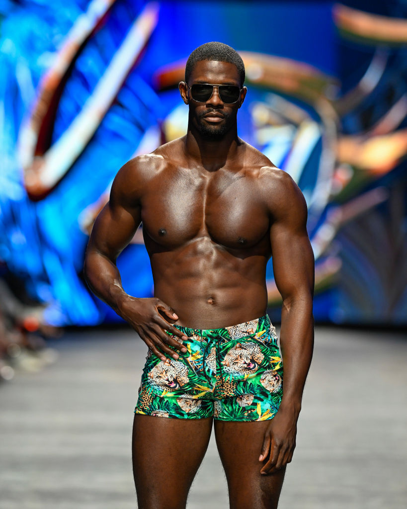 Male model in colorful swimsuit