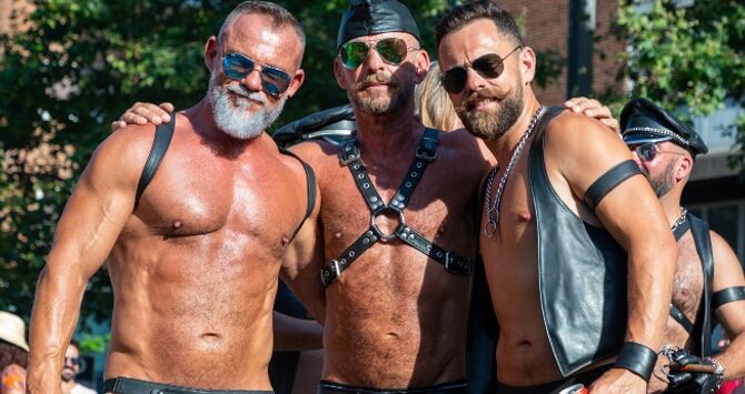 Leather men at a Pride festival in Barcelona, Spain