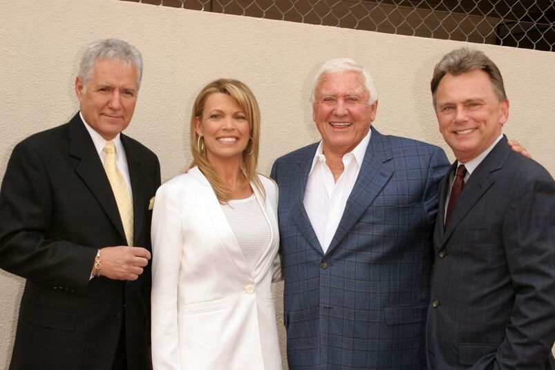 Alex Trebek, Vanna White, Merv Griffin, Pat Sajak at the Ceremony honoring Vanna White with a star on the Hollywood Walk of Fame on April 20, 2006 in Hollywood, CA.